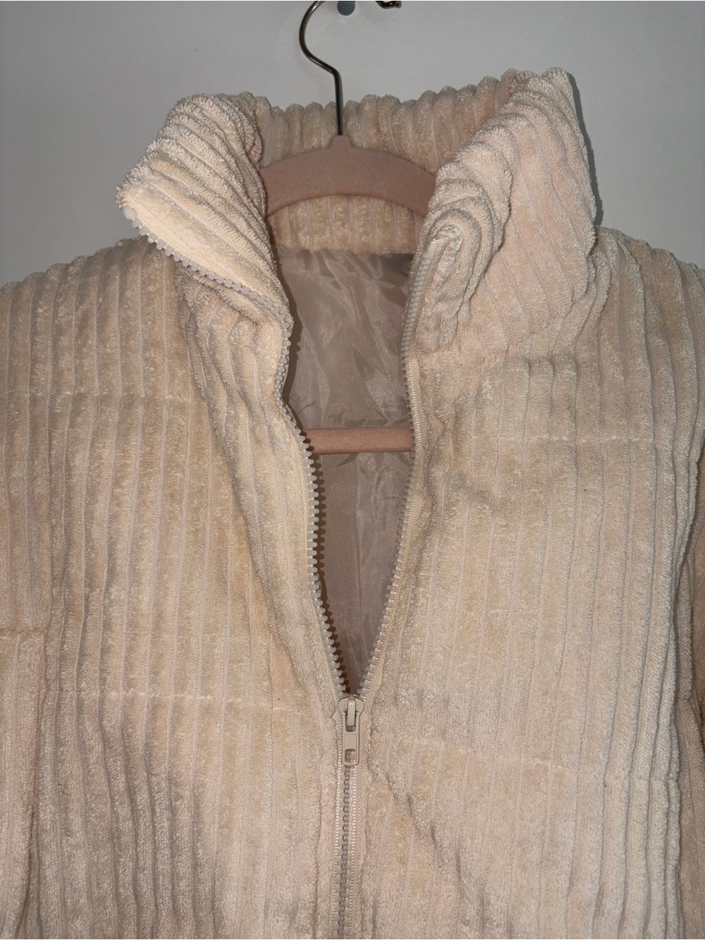 Cream Ribbed Teddy Cropped Jacket - Picture 2 of 2